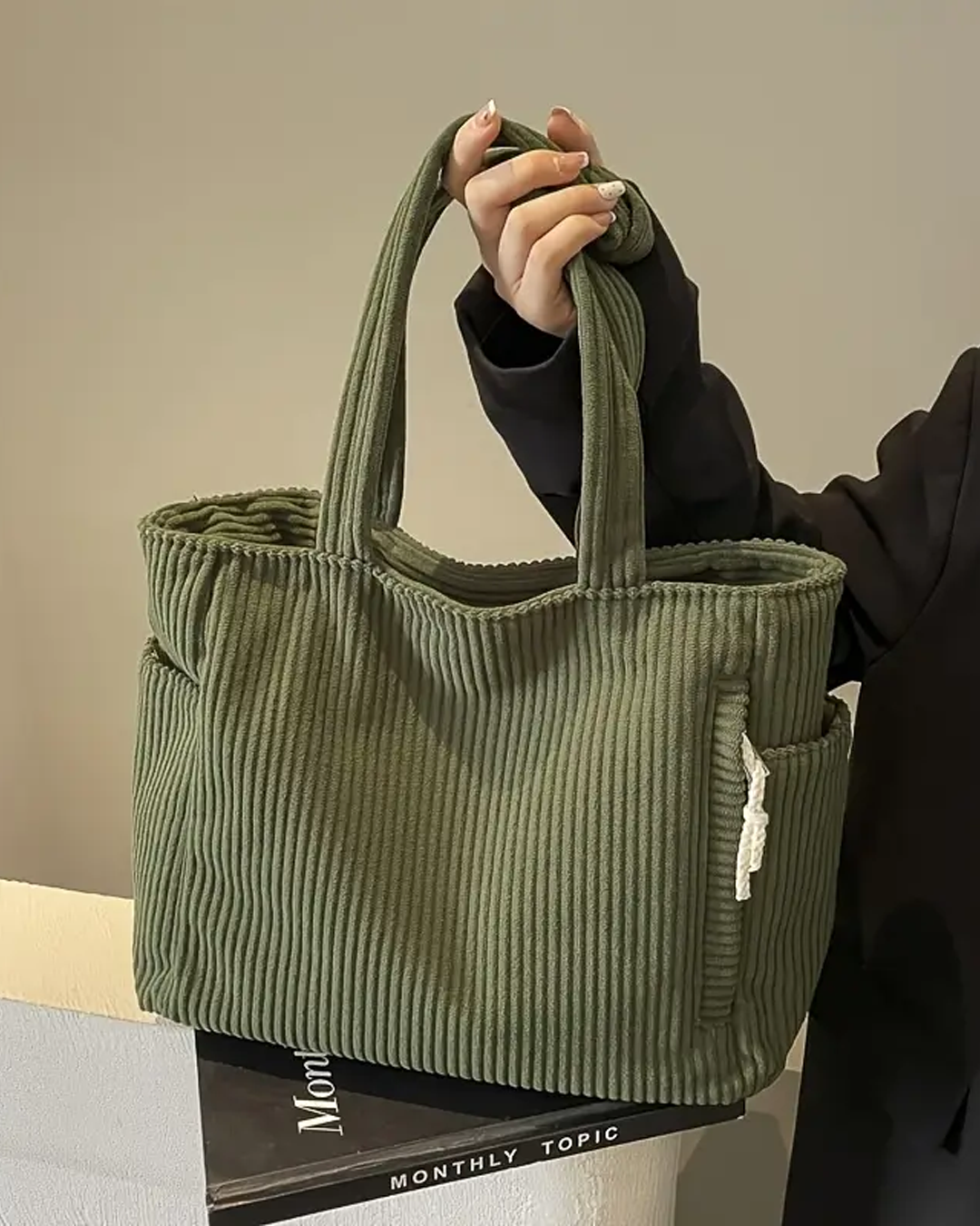 ADELE – Ribbed tote bag with cord detail