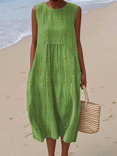 Aikaterini - Elegant Sleeveless Cotton Pocket Dress